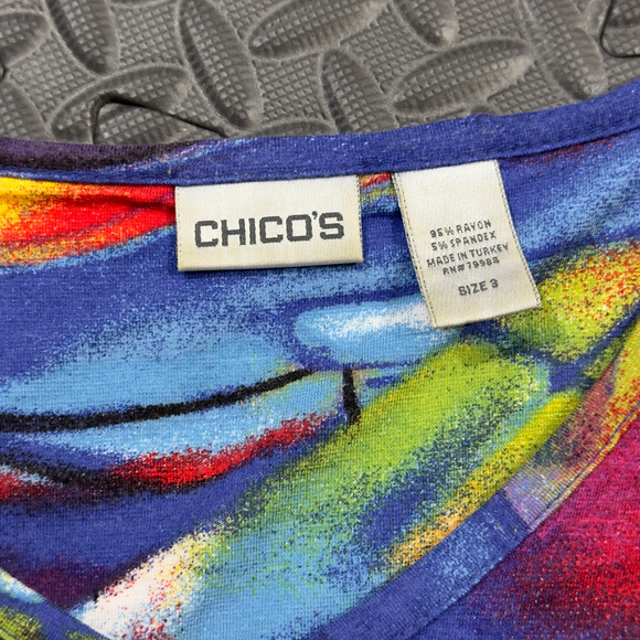 Chico's Top Women's XL Multicolor All-Over Print City V-Neck Stretch Long Sleeve - Picture 4 of 6